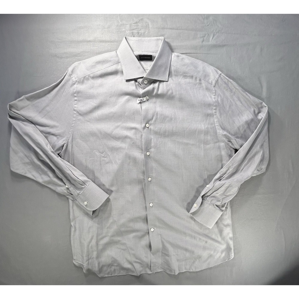 Ermenegildo Zegna Long Sleeve Gray Houndstooth Dress‎ Shirt 43/17